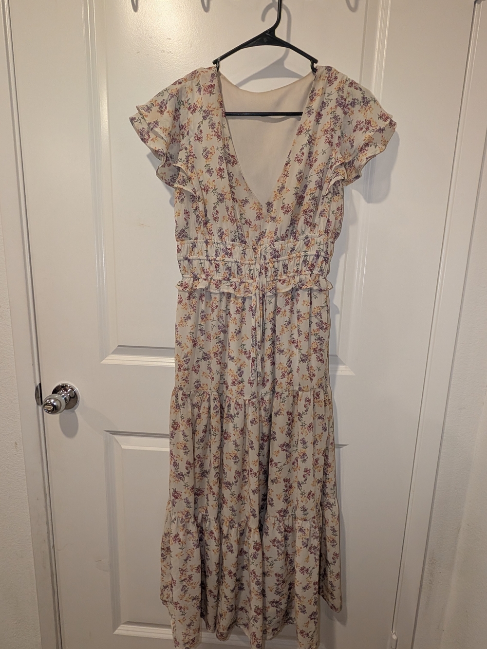 Women's Cream Floral Maxi Spring Cottage Core Prairie Dress